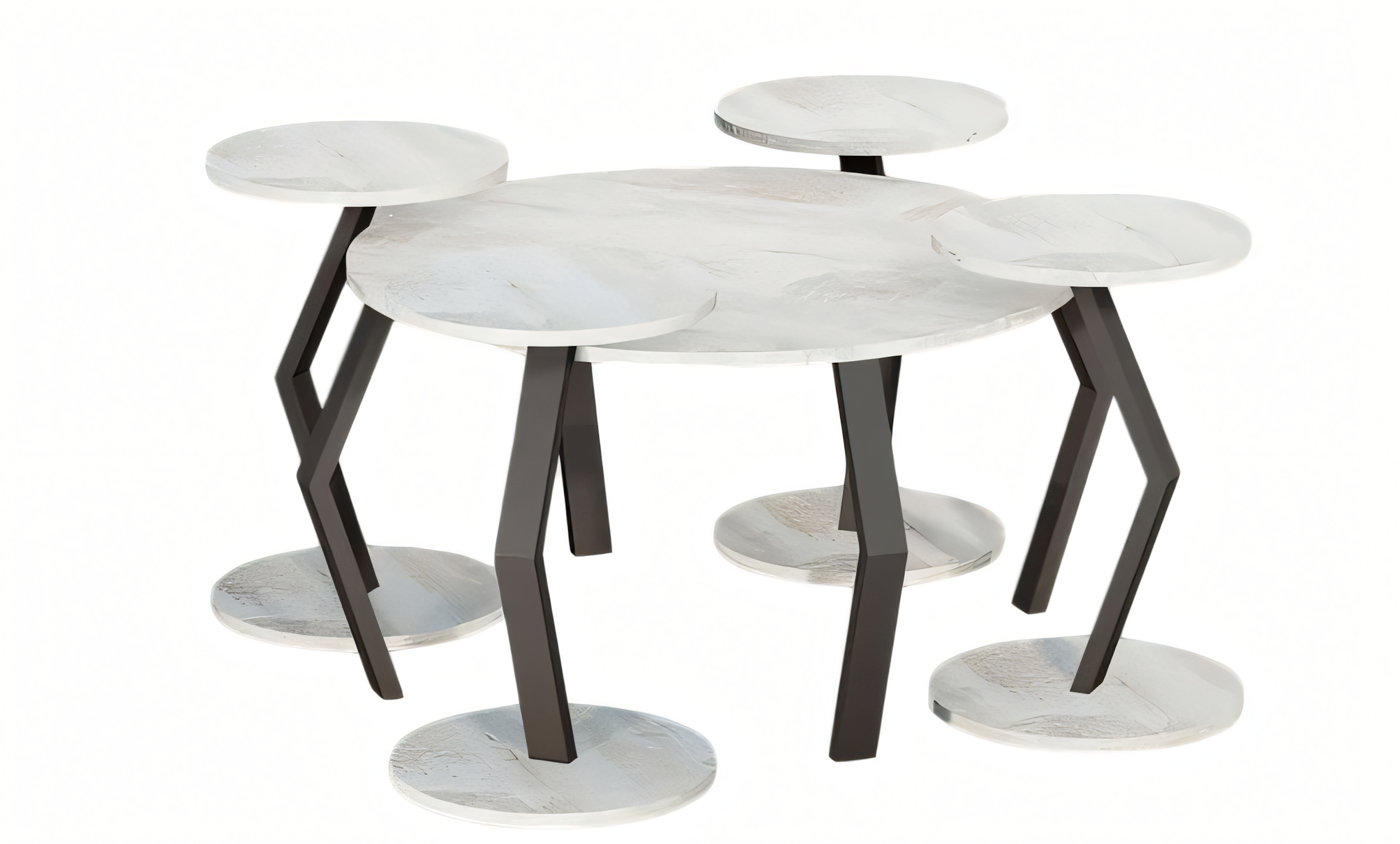 White wooden dining table with modern design and side tables