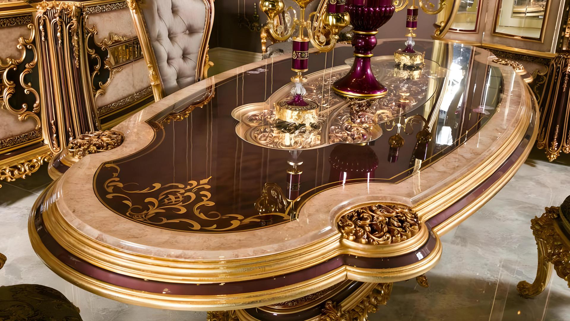 Elegant beige wooden dining table for a modern home.