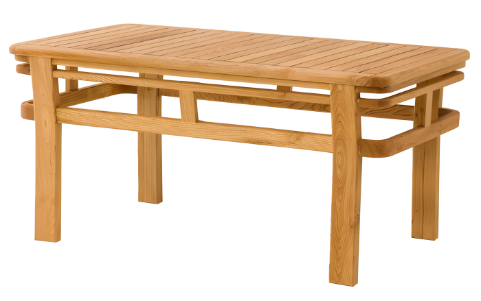 Wooden table in warm brown with an elegant design.