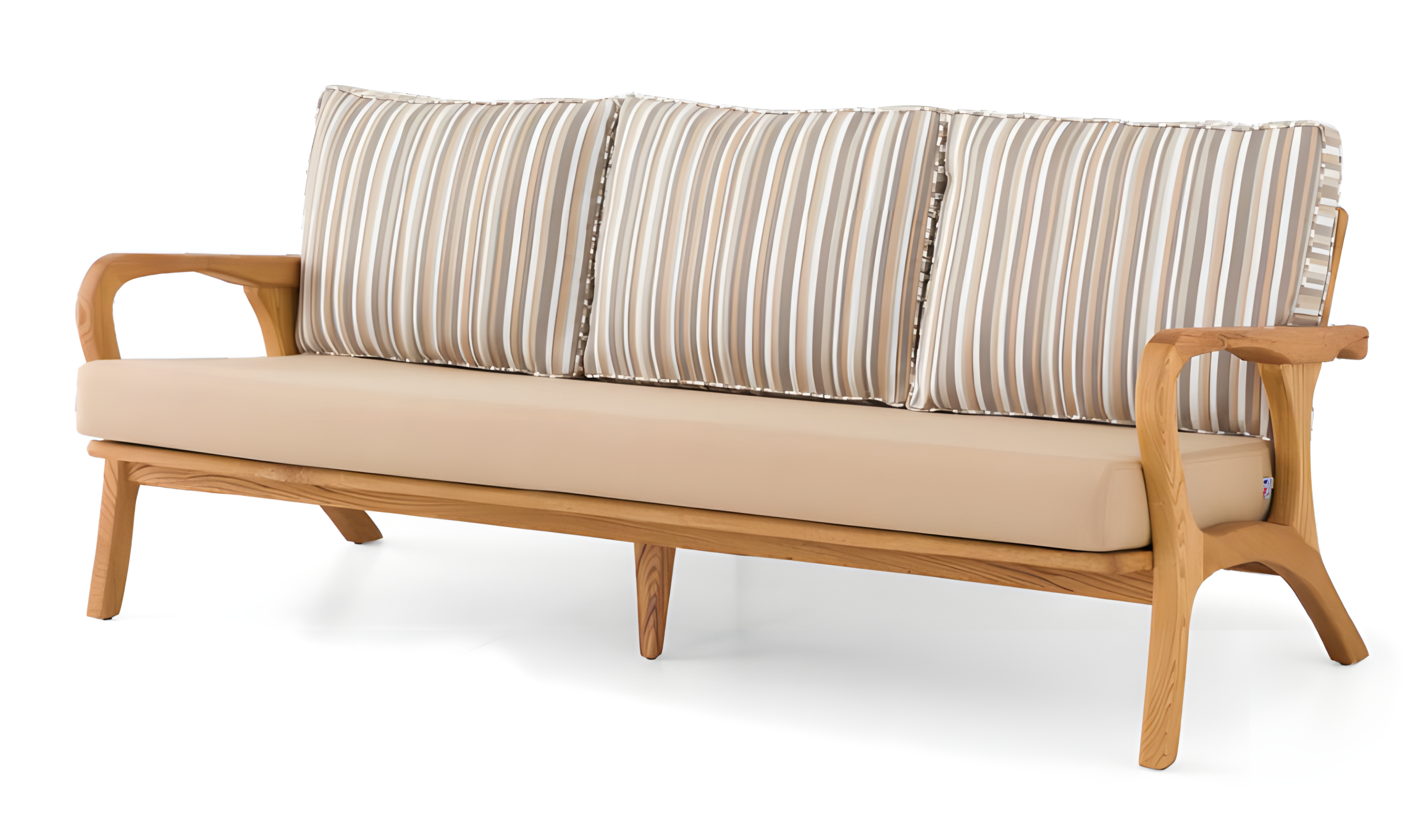 Elegant beige 3-seater sofa made of wood and textile.