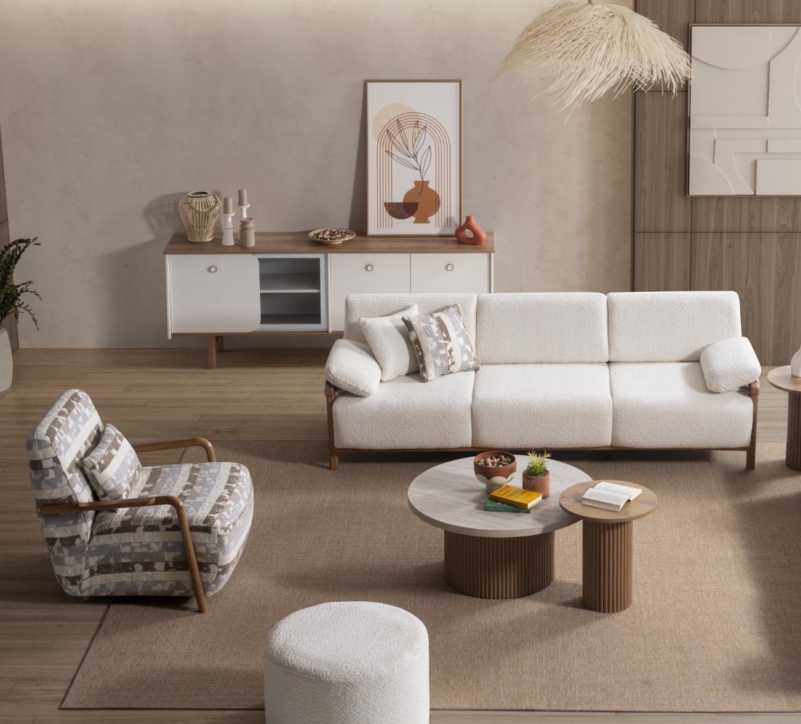 Living room set with sofa and armchair: beauty and elegance in detail.