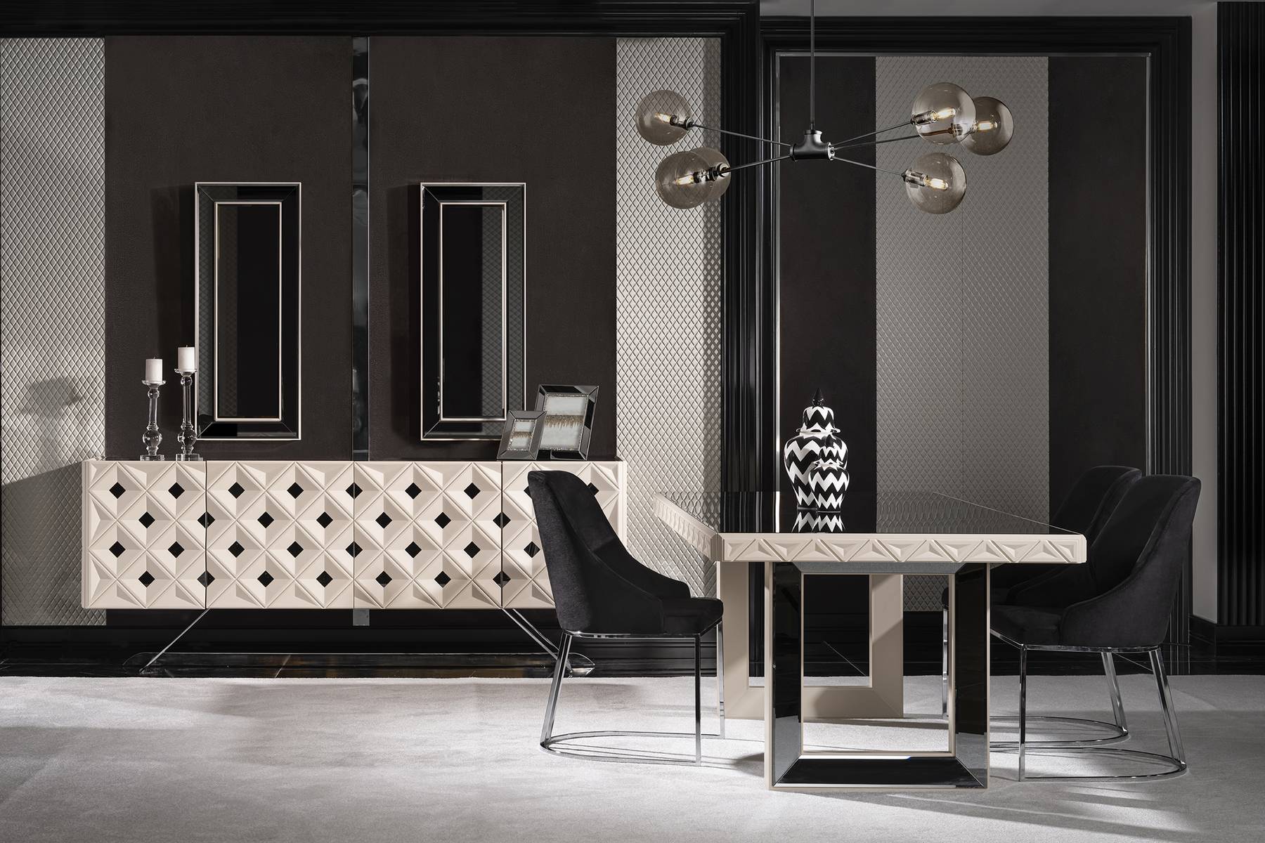 Dining room set luxury dining table 4x chairs sideboard modern mirror high-quality furniture