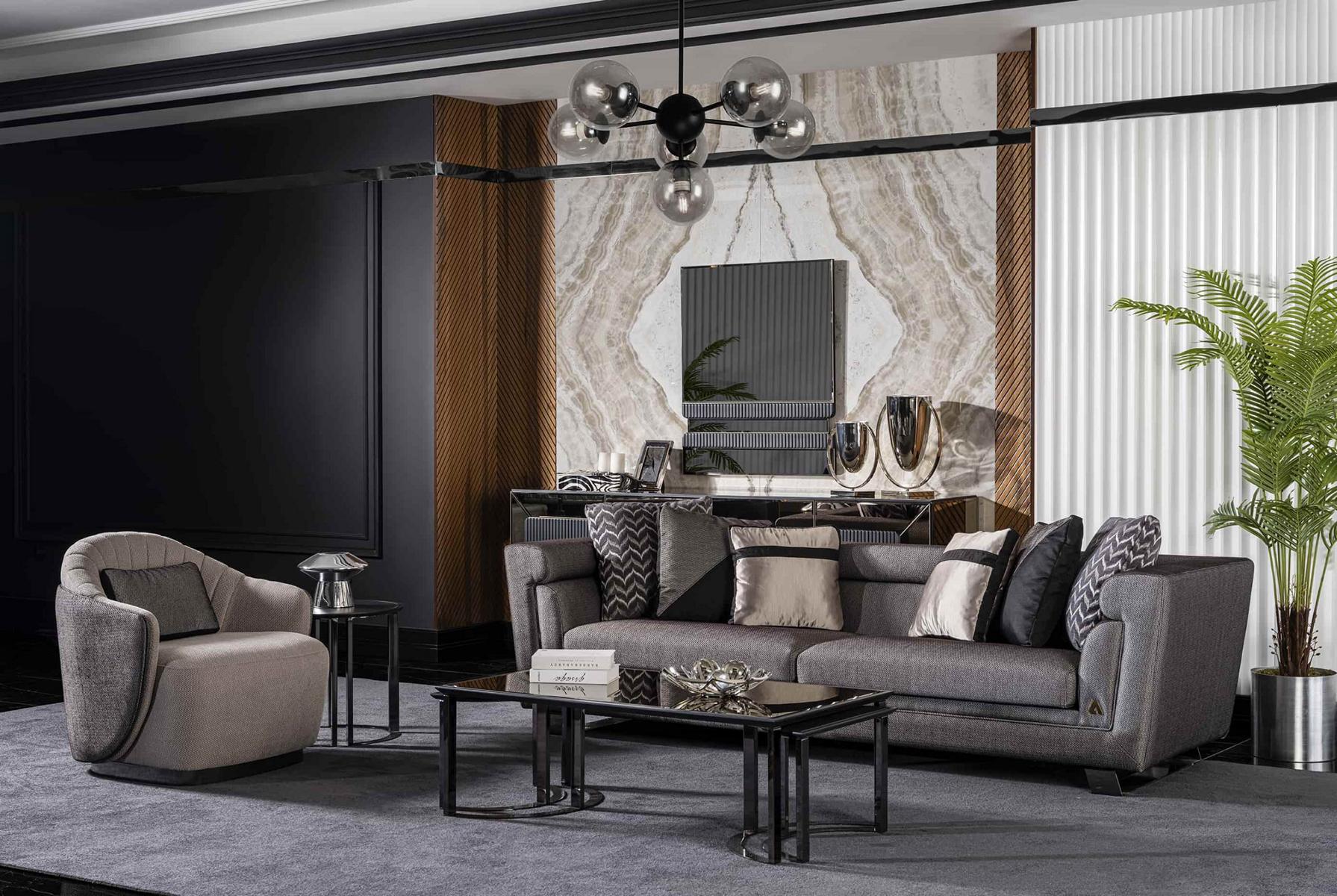 Living Room Sofa Set Gray Three-Seater Armchair Luxury Couch Set 4 1 Seater