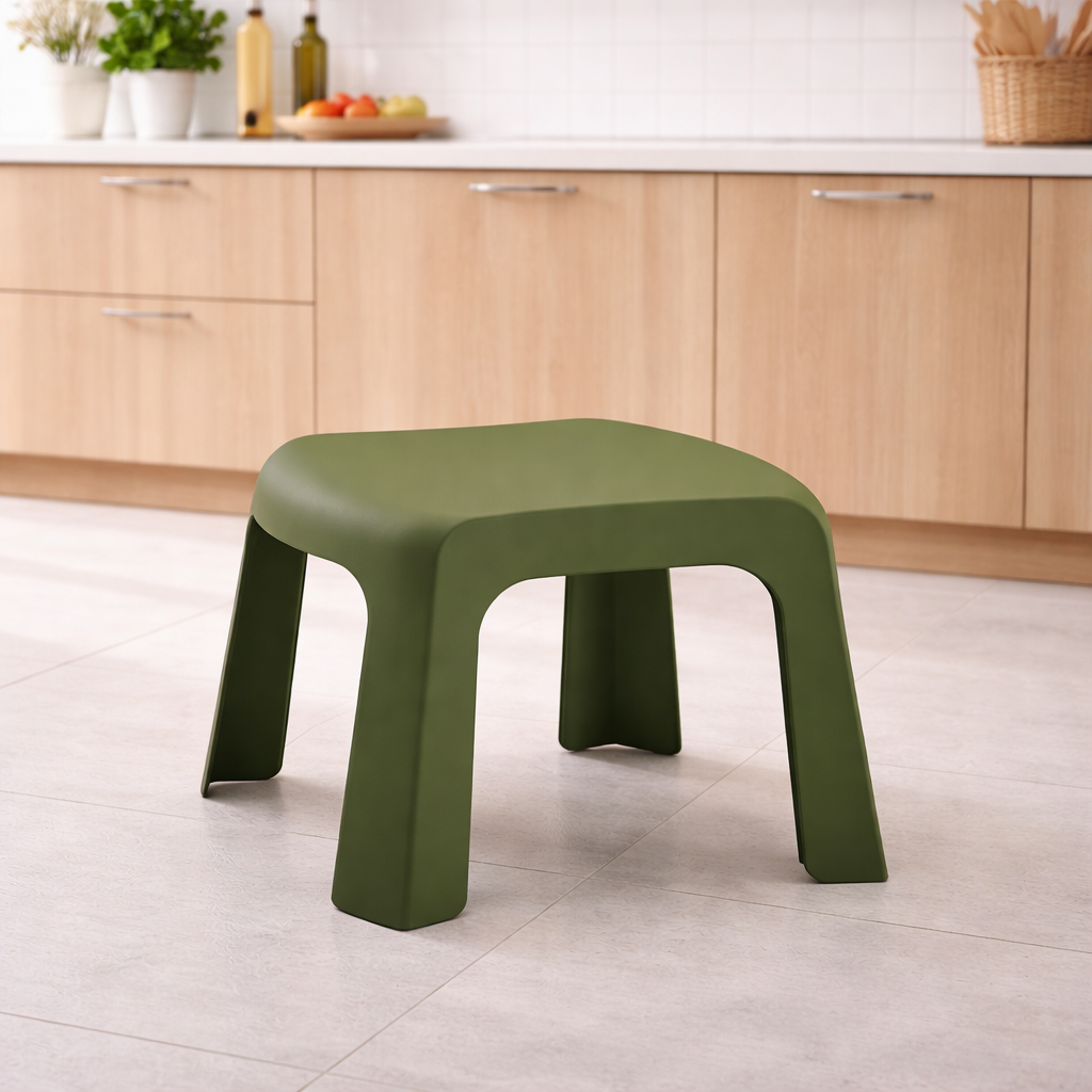 Practical green stool ideal for use in the kitchen