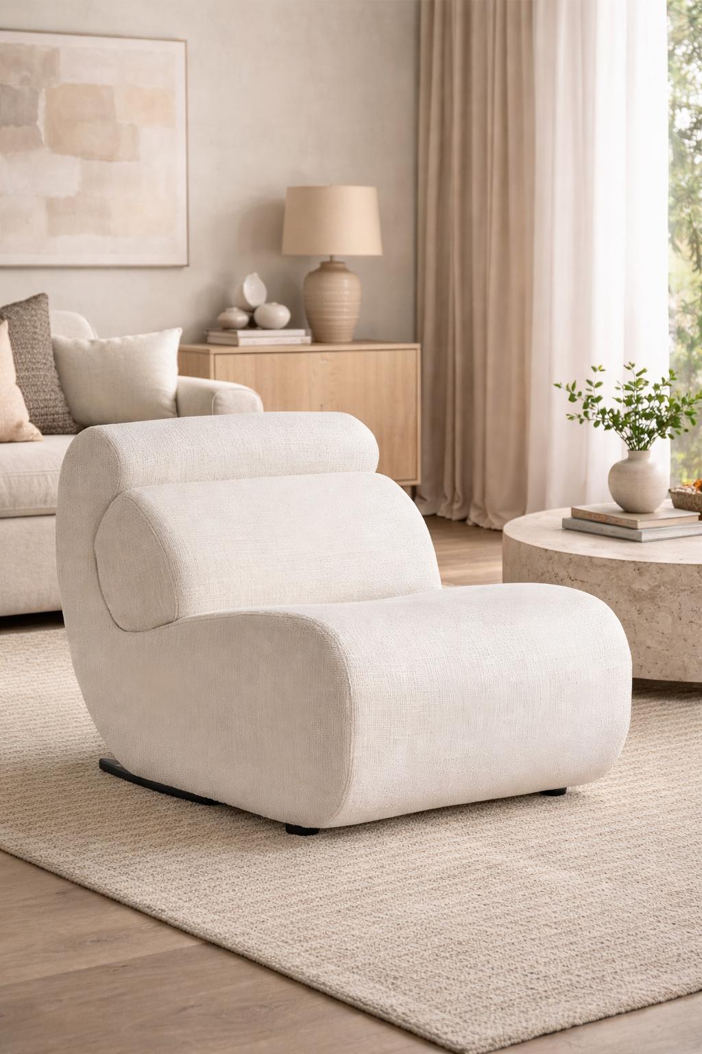 White designer armchair living room relaxation furniture soft upholstery