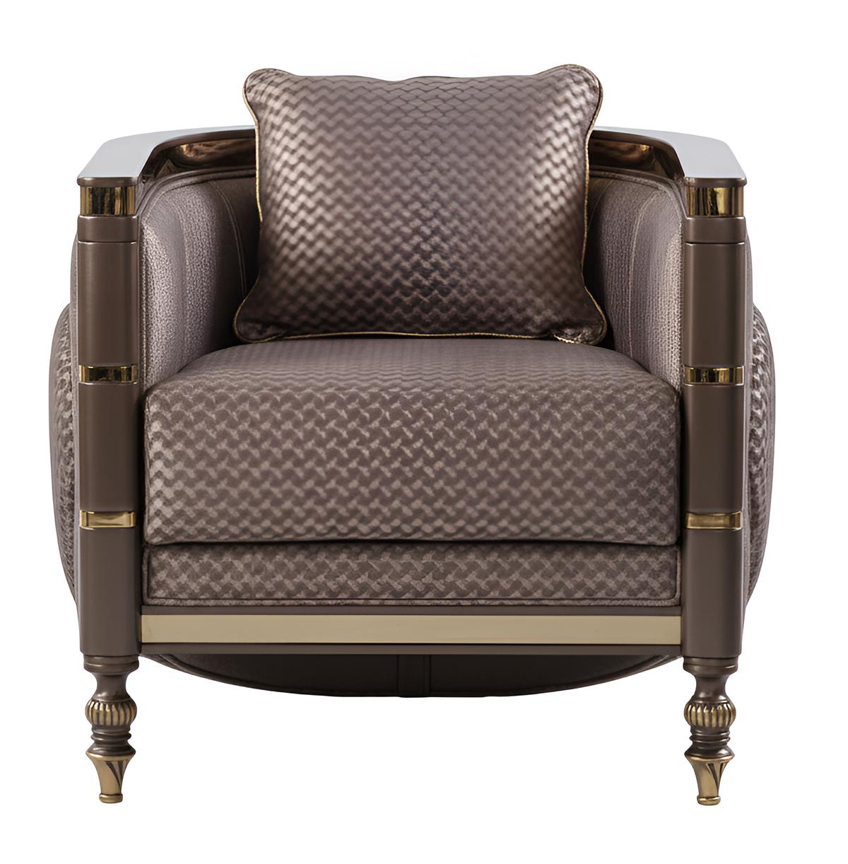 Armchair Color Brown Style Art Deco Wooden Frame Soft Sides New