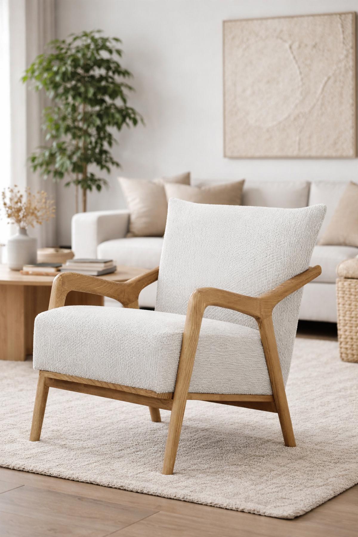 Comfortable designer armchair with wooden frame and soft upholstery stylish furniture