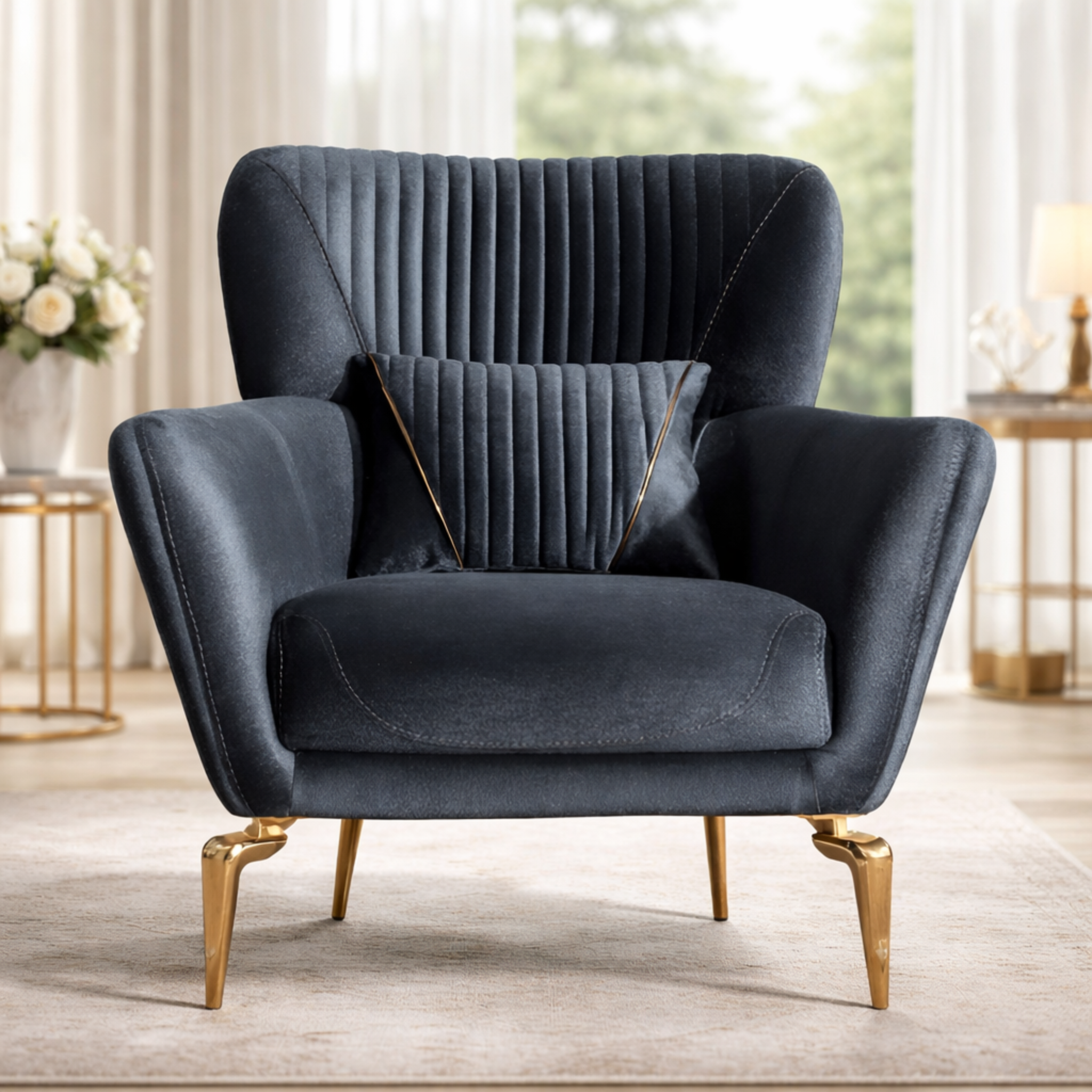 Stylish Gray Upholstered Chair Designer Relax Chair Soft Upholstery