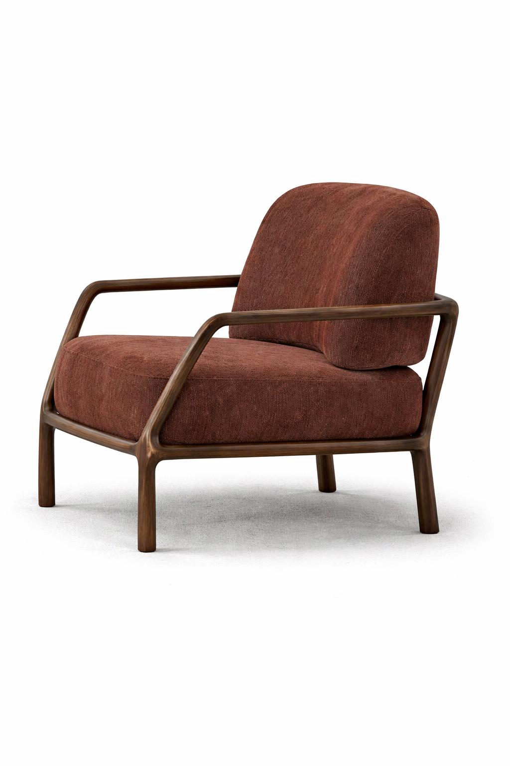 Design armchair rust red Japandi style deep seat lounge comfort