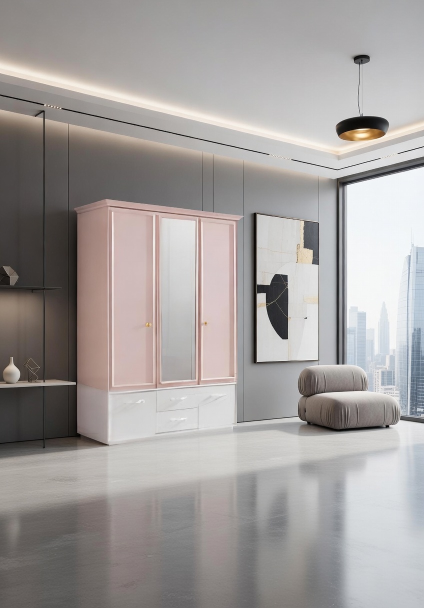 Modern design wardrobe with mirror and 3 doors