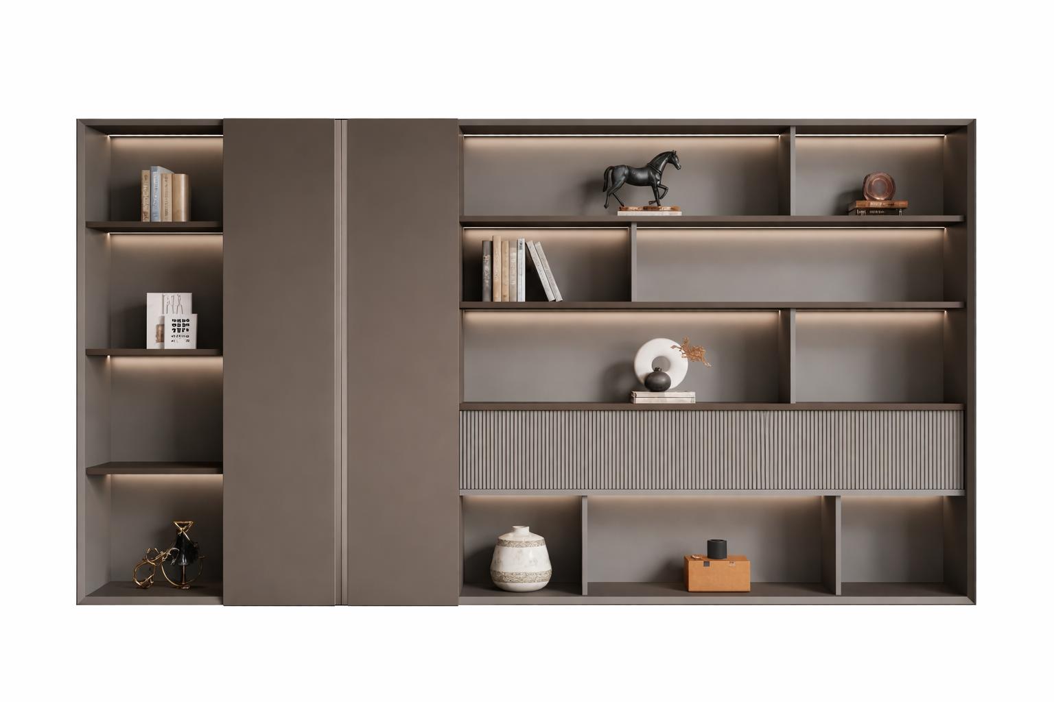 Elegant office cabinet in taupe with a well thought-out design and storage space