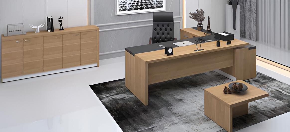 Elegant Study Set Modern Style Light Brown, Black - 3 Pieces