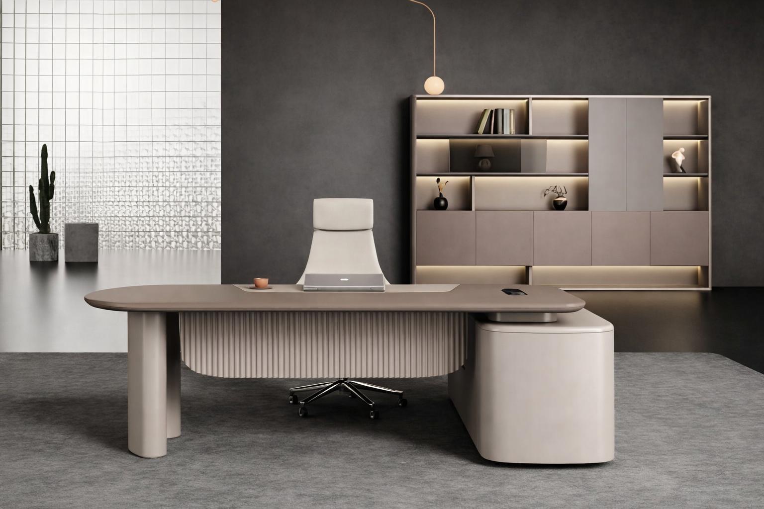 Modern office furniture set: executive desk, office cabinet & armchair