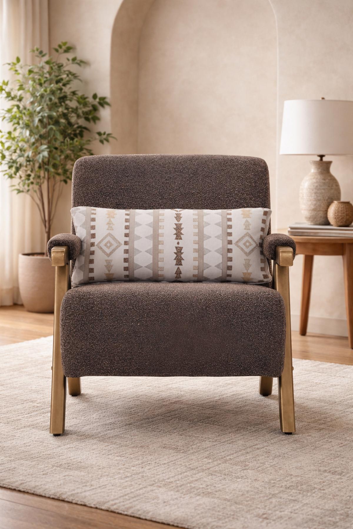 Practical gray upholstered armchair. Exclusive living room relaxation armchair