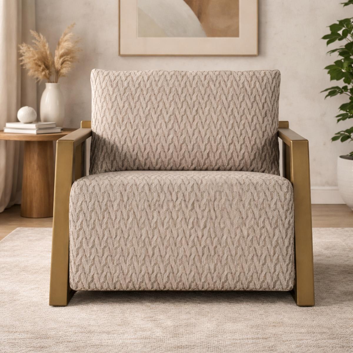 Exclusive beige single-seater living room upholstered lounge chair