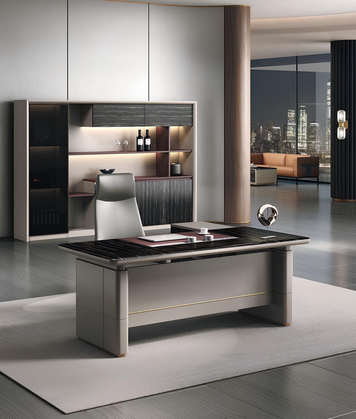 Elegant office set, luxurious desk, robust bookcase, 2 pieces