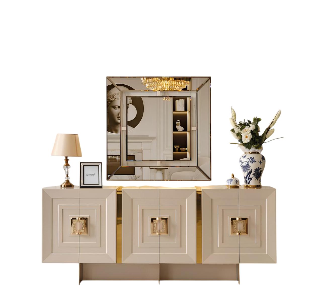Console Table Set Console Table Mirror Beige Gold Color Modern Style New