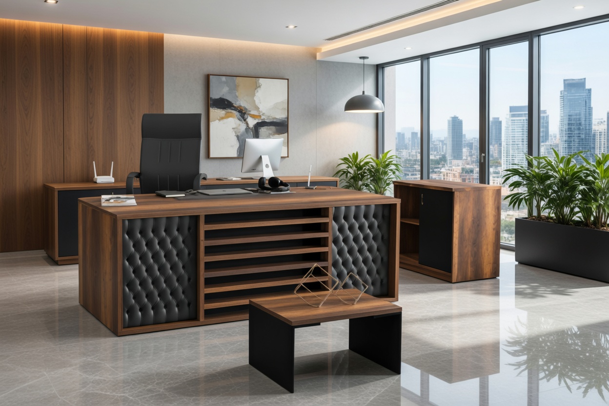 Elegant desk set with sideboard and coffee table