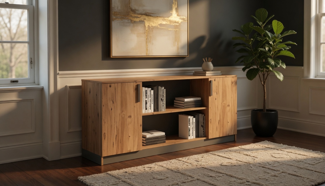 Console in a minimalist design made of wood and metal