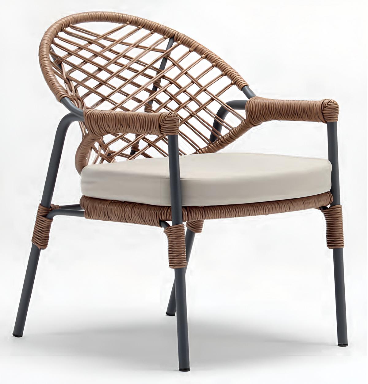 Luxury wicker armchair with armrests or rattan armchair with cushions