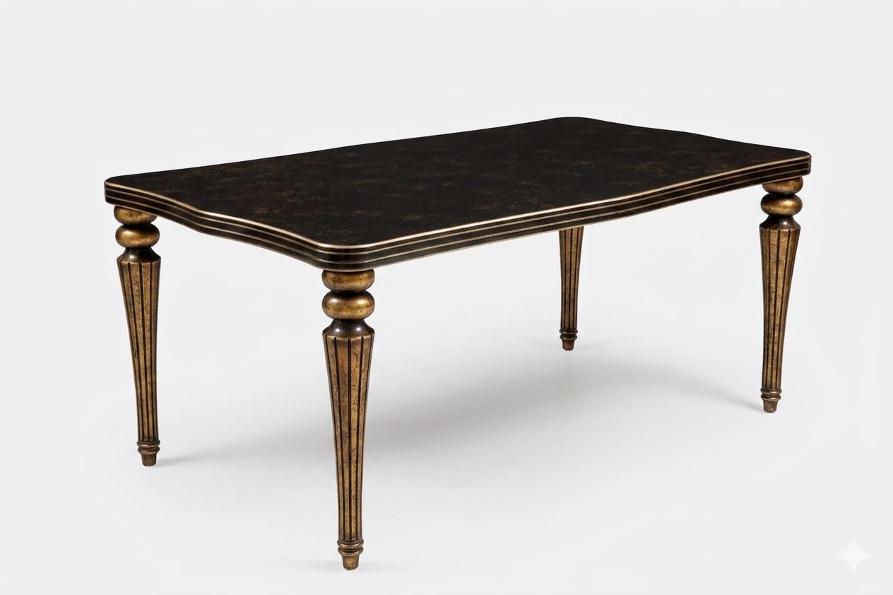 Elegant Dark Dining Table Golden Accents Classic Luxury Design