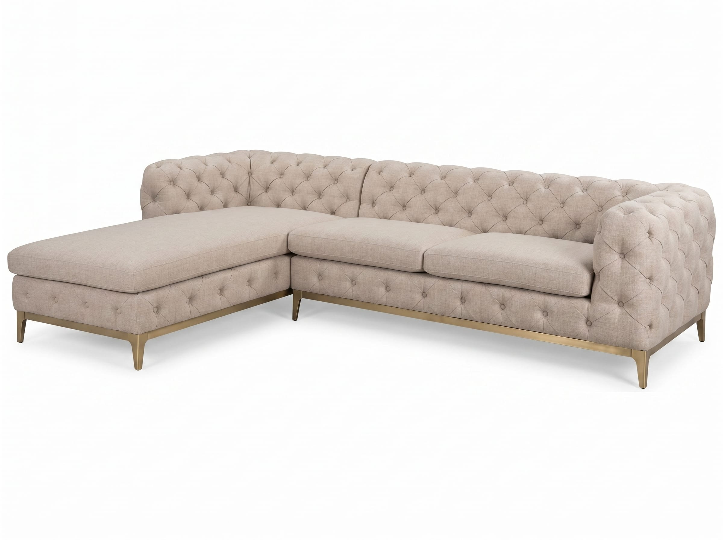 Beige L-shaped corner sofa Chesterfield luxury large sofa living room furniture