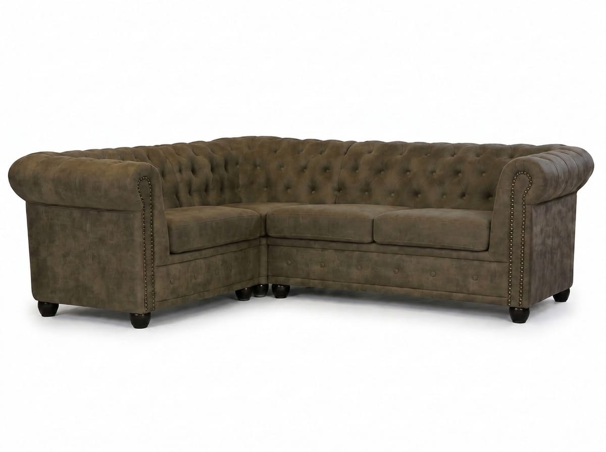 Brown L-shaped corner sofa large fabric sofa Chesterfield classic sofa