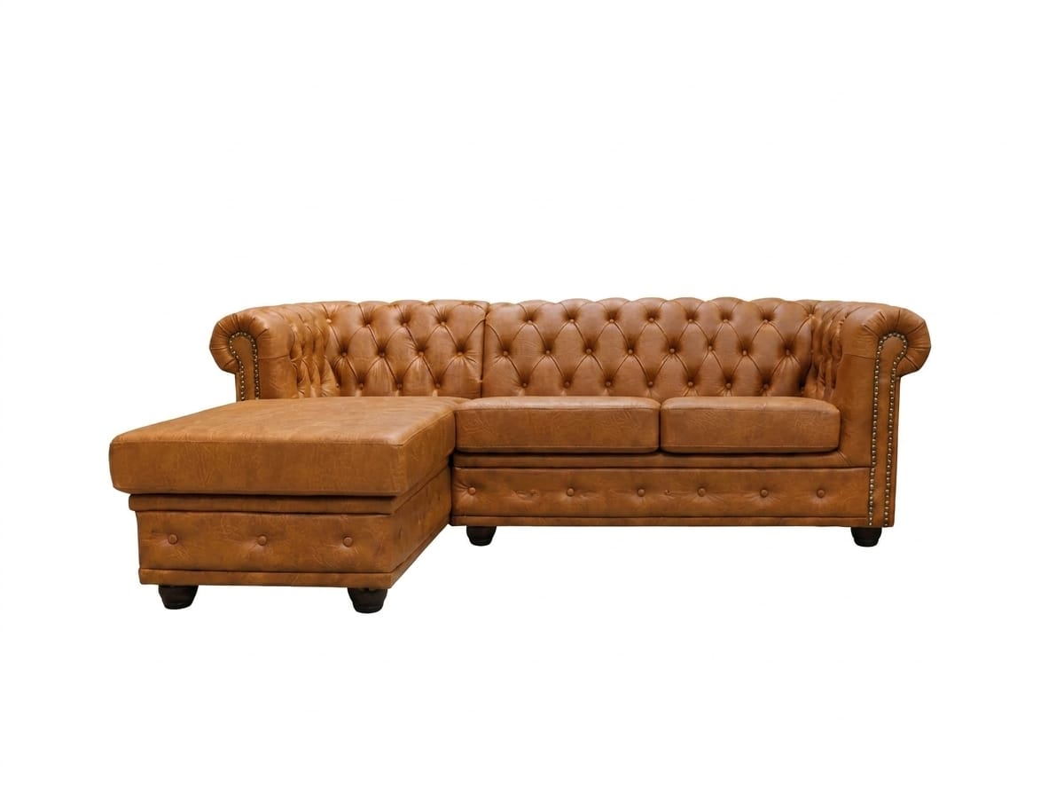 Brown L Shaped Corner Sofa Chesterfield Leather Sofa Sofas for Living Room