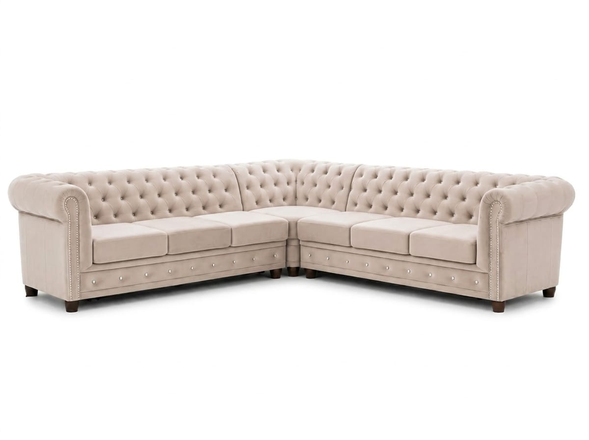 Classic beige L-shaped corner sofa fabric sofa Chesterfield upholstered furniture