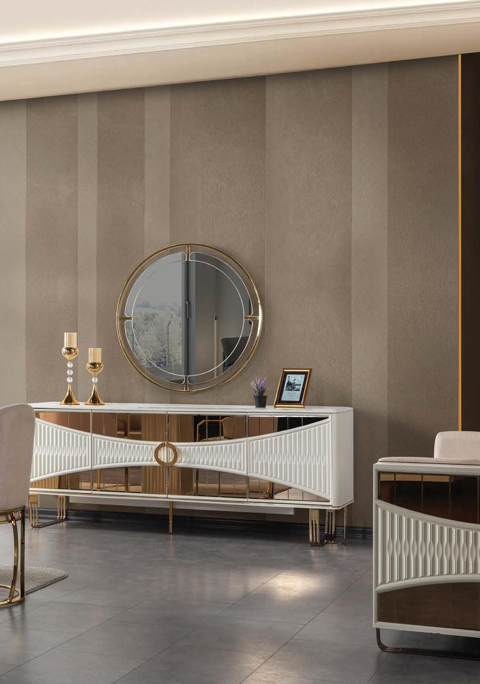 Console mirror modern white living room metal round