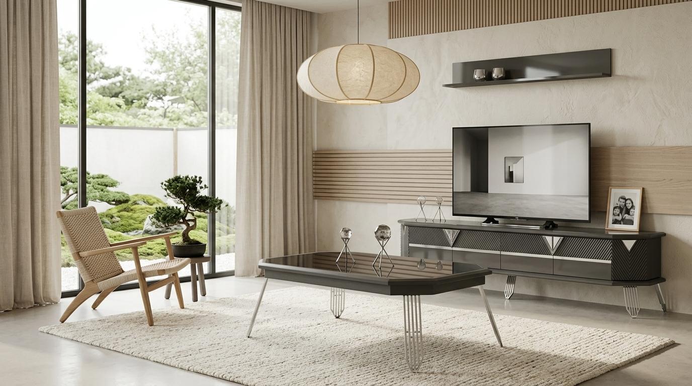 Tisch Wohnzimmer Stil modern schwarz rechteckig Metall TV Möbel Konsole