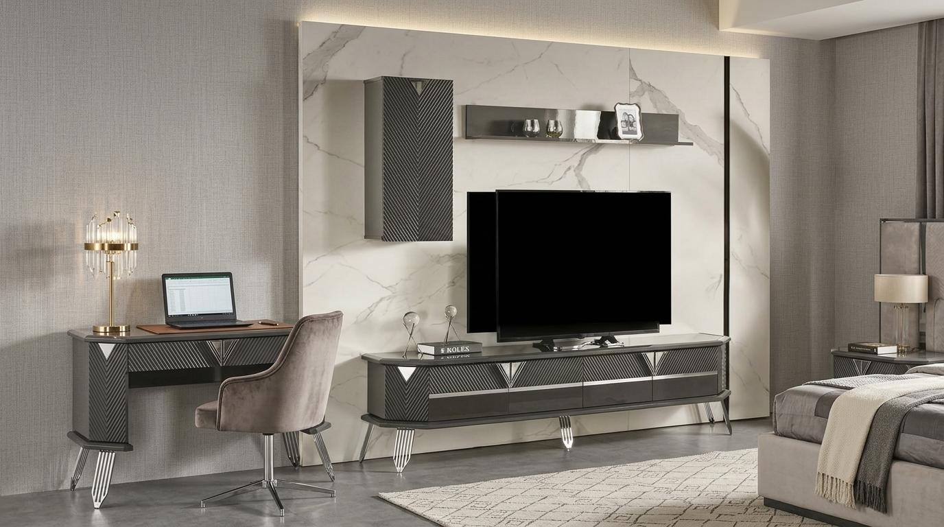 TV Möbel Wohnzimmer Stil modern schwarz Konsole Metall geräumig praktisch