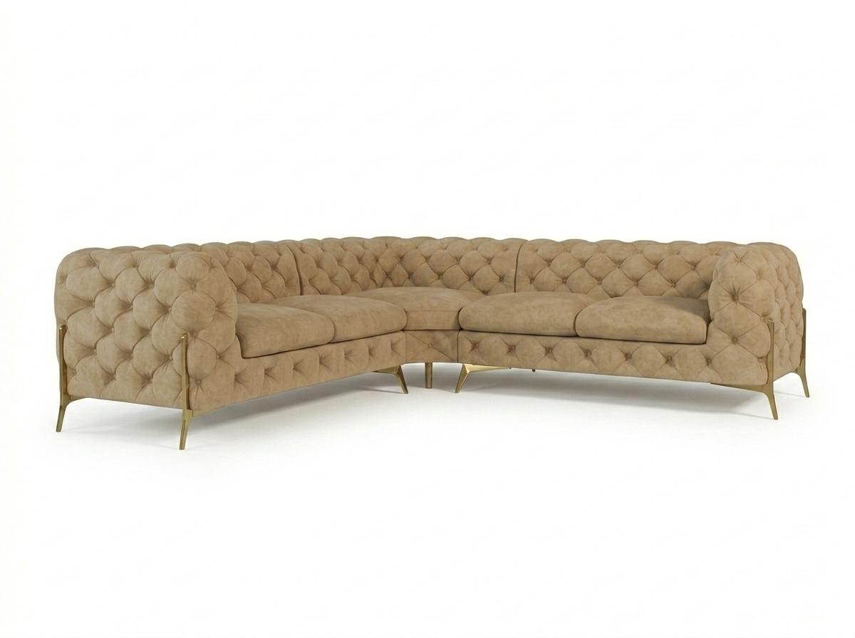 Light Brown Large L Shaped Corner Sofa Chesterfield Quilted Sofa
