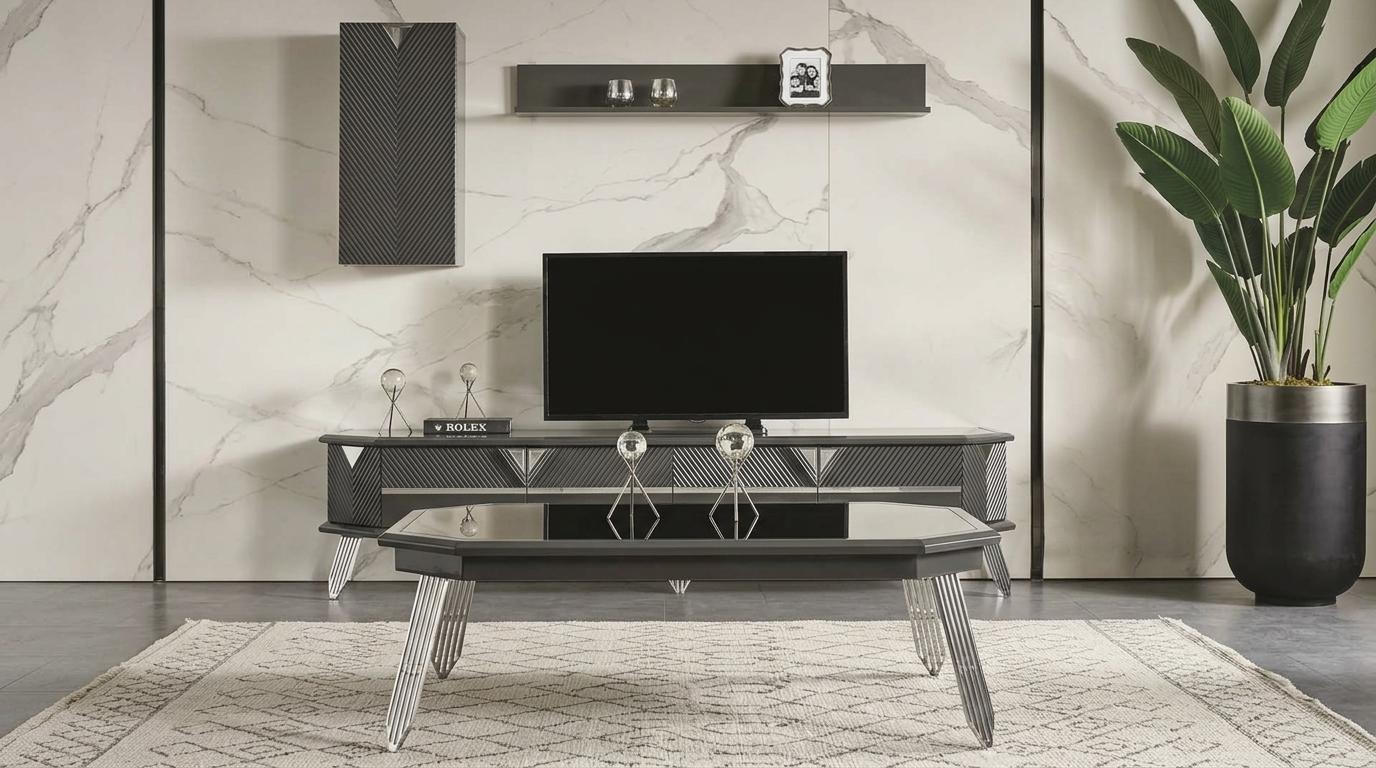 Tisch Stil modern schwarz rechteckig Konsole Wohnzimmer Metall TV Möbel