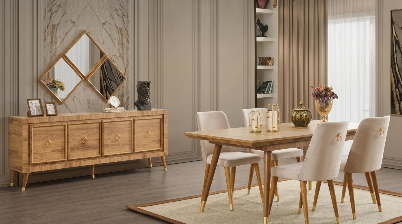 Tisch Konsole Spiegel Wohnzimmer Stil modern braun rechteckig ausklappbar