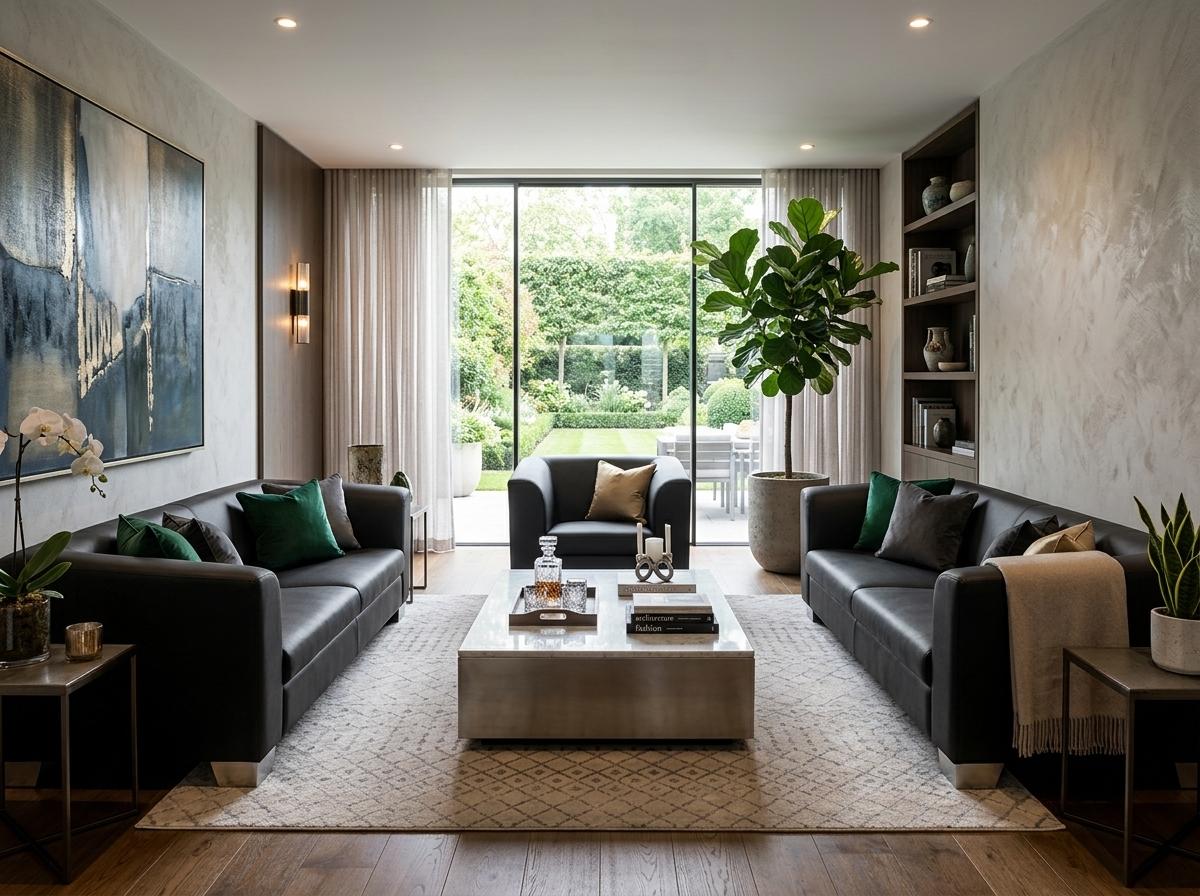 Schwarzes Wohnzimmer-Set 3+3+1-Sitzer-Sofas Ledersofas  Wohnzimmer