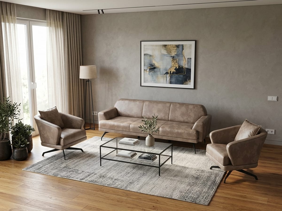 Couchgarnitur modern elegant Minimalismus Leder Beige Drehfunktion