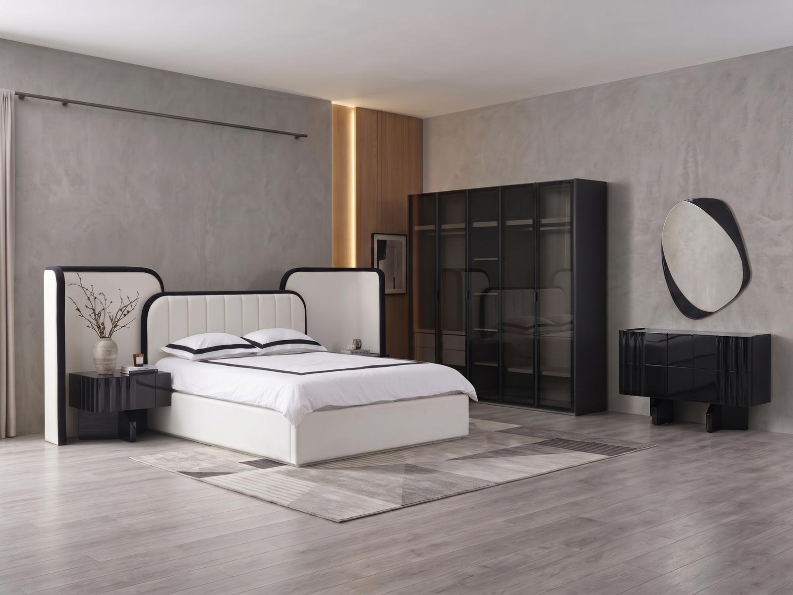 Furniture Set Modern White Black Elegant Bed Cabinet Dressing Table