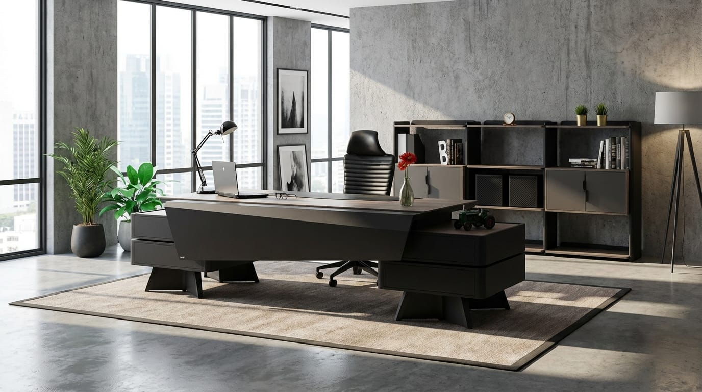 Luxury office set desk bookcase modern design black