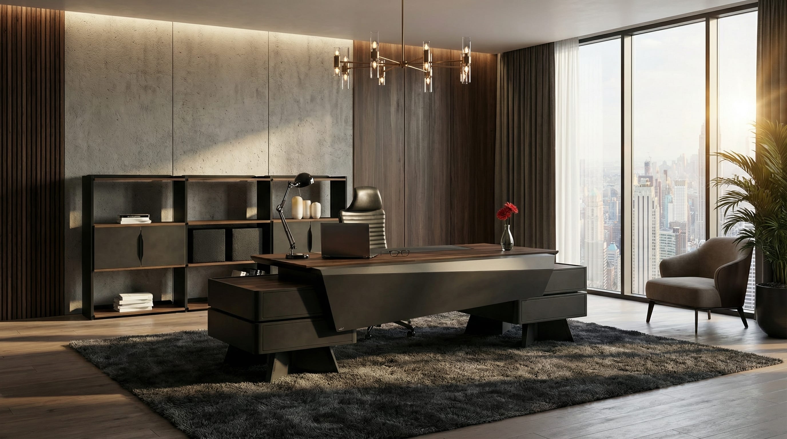 High quality office set executive desk bookshelf