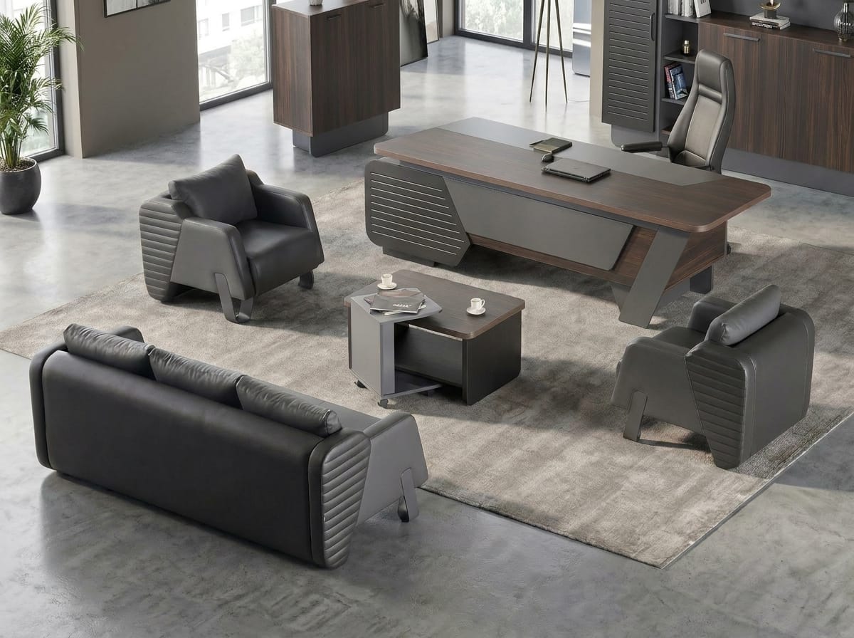 Sofa 3-Sitzer Sessel modern Schwarz Leder minimalistisch vielseitig