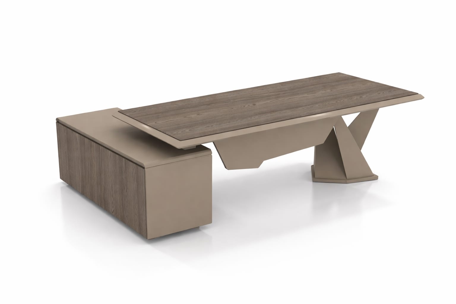Desk set modern wood metal beige walnut office design