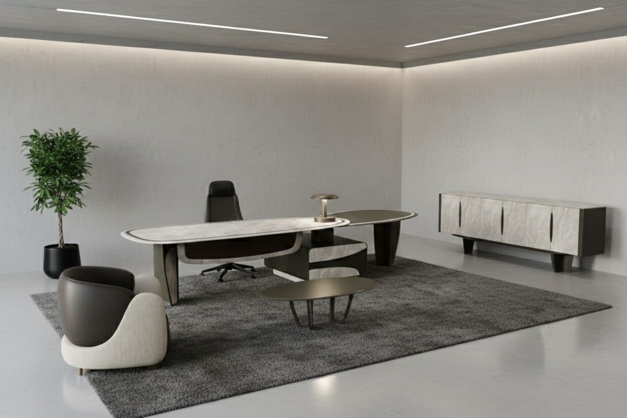 Luxus Büro Set Schreibtisch Sideboard Couchtisch Sessel Design
