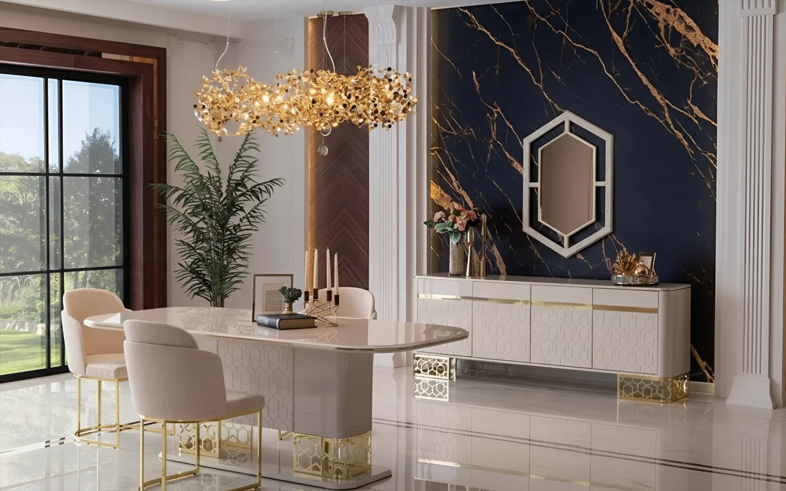 Moderne Esszimmer Garnitur mit Esstisch Stuehle Konsole
