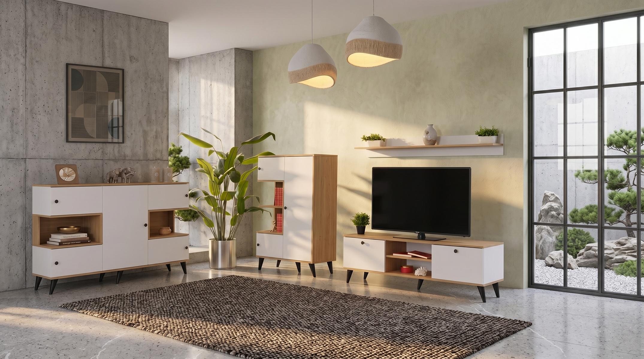 Weißes TV-Set Konsole TV-Unterschrank Regal Bücherregal Wohnzimmermöbel