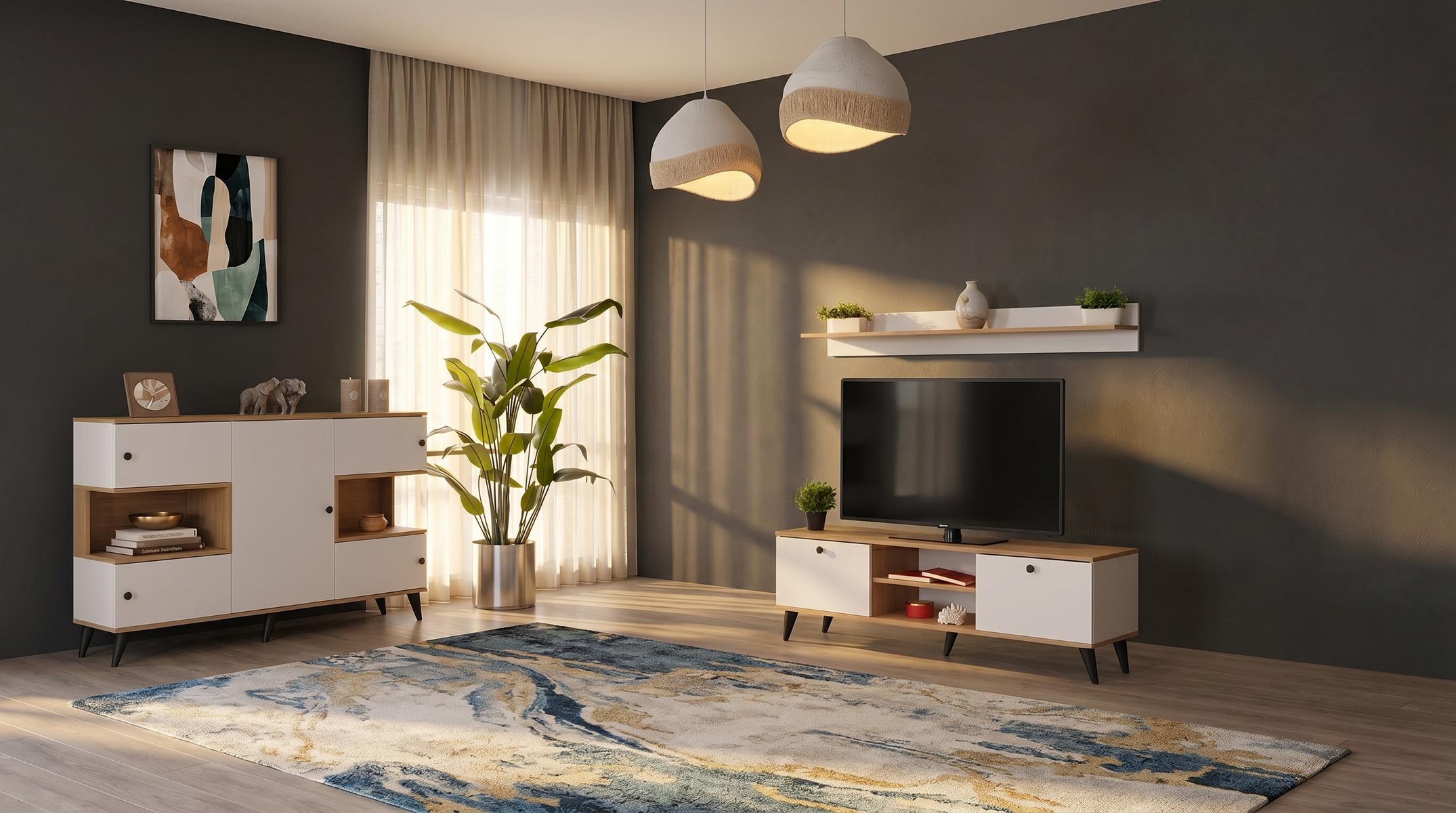 White TV set wooden console TV base cabinet shelf designer furniture living room furniture