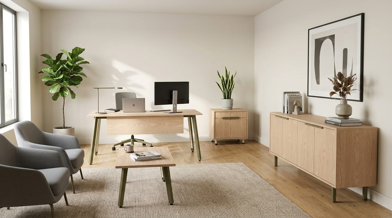 Office furnishing set with desk sideboard chest of drawers design
