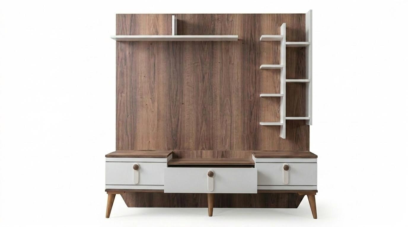 Braun-Weiße TV-Konsole Designer Wohnwand Exklusive Wohnzimmer Möbel