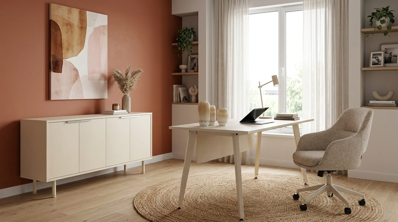 White Office Set Modern Computer Table Designer Sideboard 2 Pieces