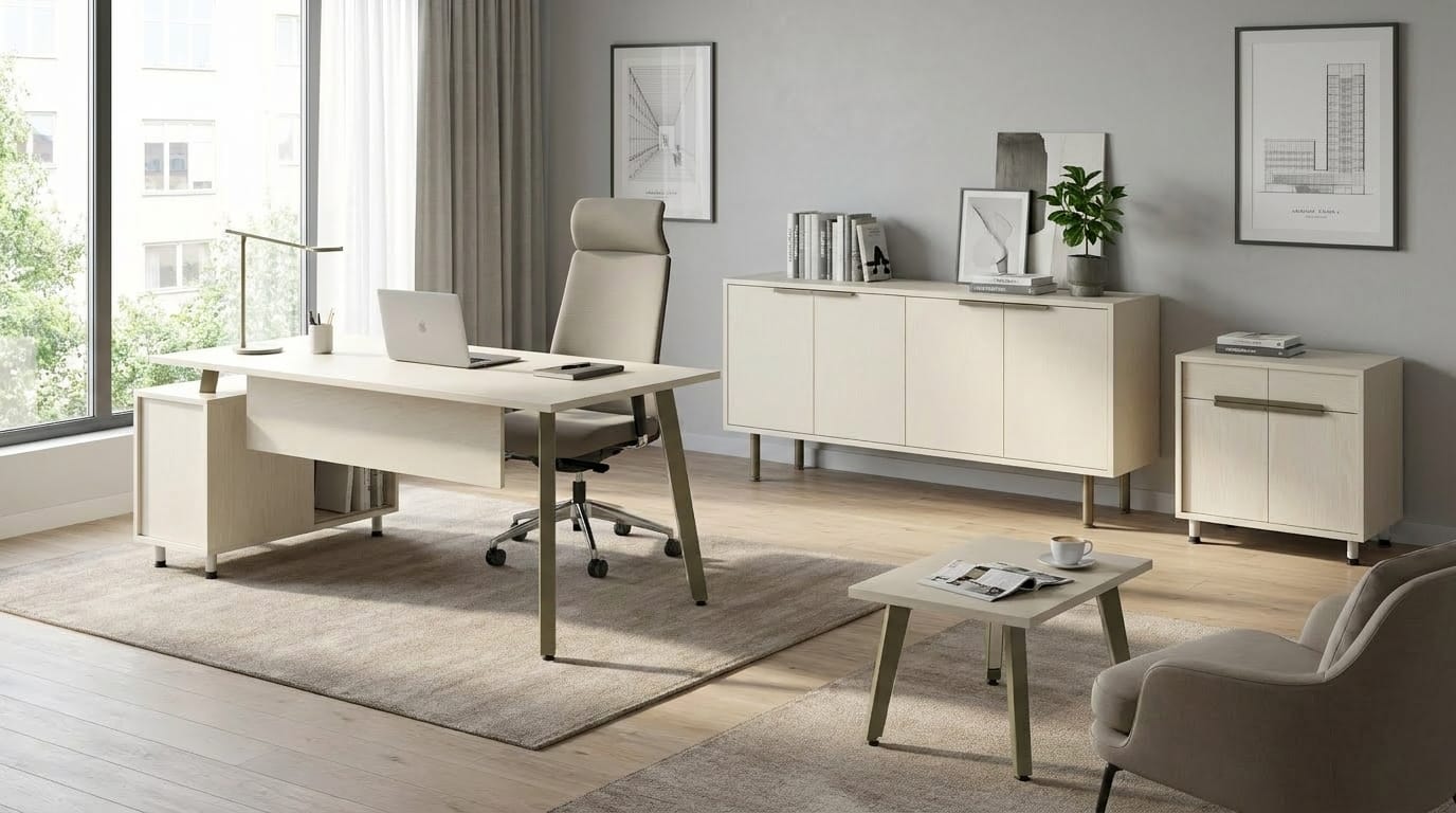 Modernes Büromöbel Set Schreibtisch Sideboard Kommode Weiß
